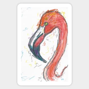 Pink flamingo drawing in oil pastel Sticker